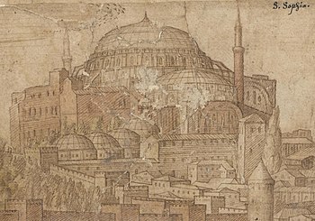 350px-Prospect_of_Constantinople,_Sheet_6,_detail_of_Hagia_Sophia,_Melchior_Lorck,_1559.jpg