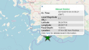 Σεισμός 5,1 Ρίχτερ νοτιοανατολικά της Ρόδου