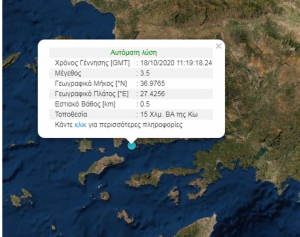 Σεισμός 3,5 Ρίχτερ στα τουρκικά παραλία, απέναντι από την Κω