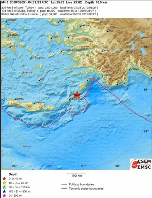 Νέος σεισμός μέσα σε λίγες ώρες κοντά στη Ρόδο, μεγέθους 4,3 ρίχτερ
