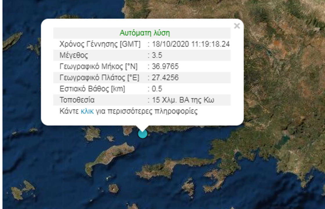 Σεισμός 3,5 Ρίχτερ στα τουρκικά παραλία, απέναντι από την Κω