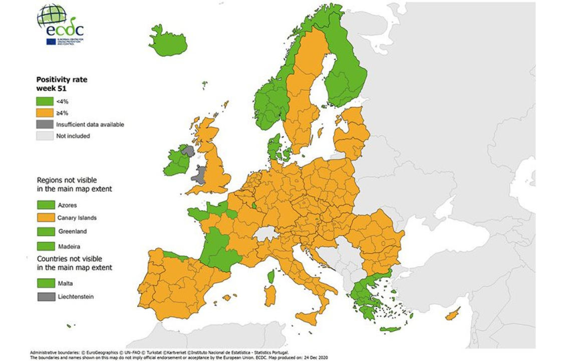 «Πράσινη» η Ελλάδα στον χάρτη θετικότητας του ECDC