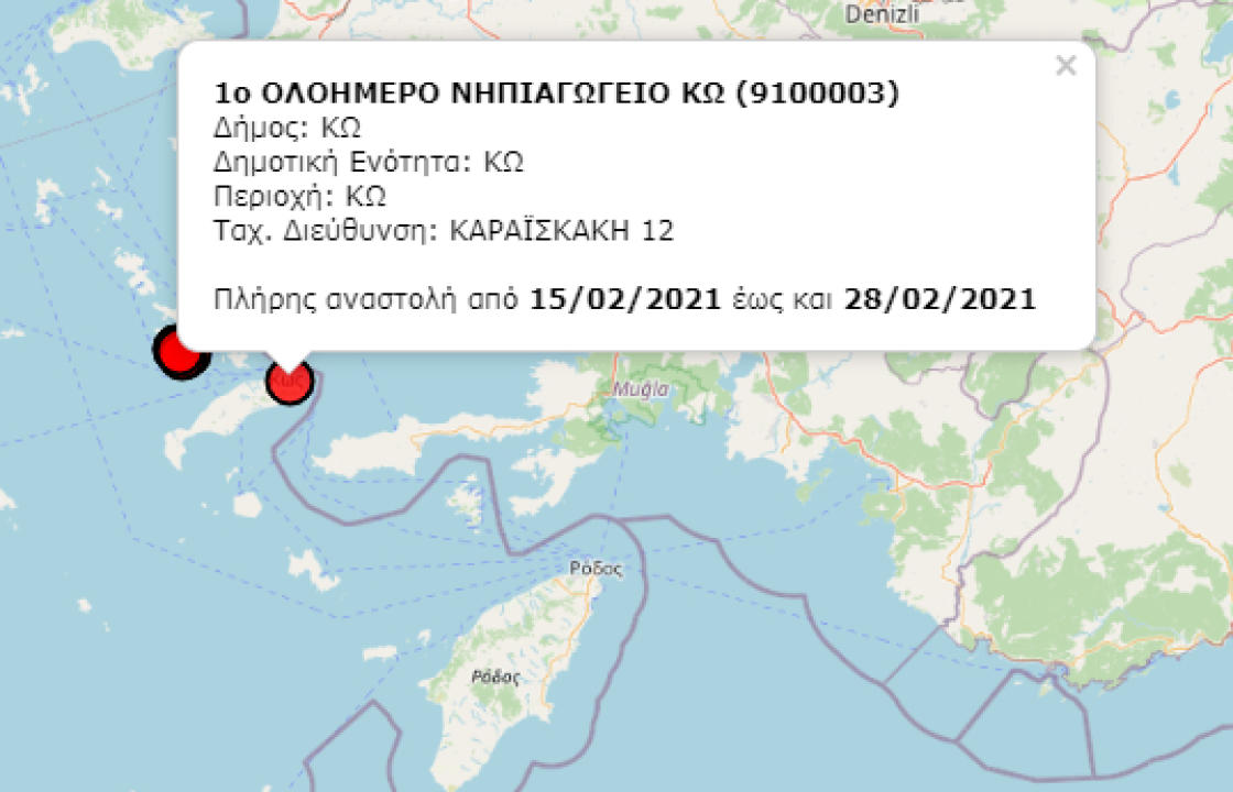 Κλειστό μέχρι τις 28 Φεβρουαρίου το 1ο Νηπιαγωγείο Κω, με απόφαση του Υπουργείου Παιδείας