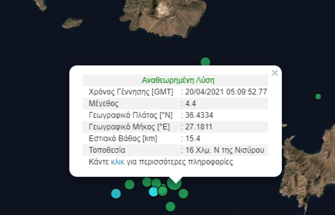Συνεχίζονται οι σεισμικές δονήσεις ανάμεσα σε Νίσυρο και Τήλο - Αισθητή και στην Κω σεισμική δόνηση 4,4 Ρίχτερ το πρωί της Τρίτης