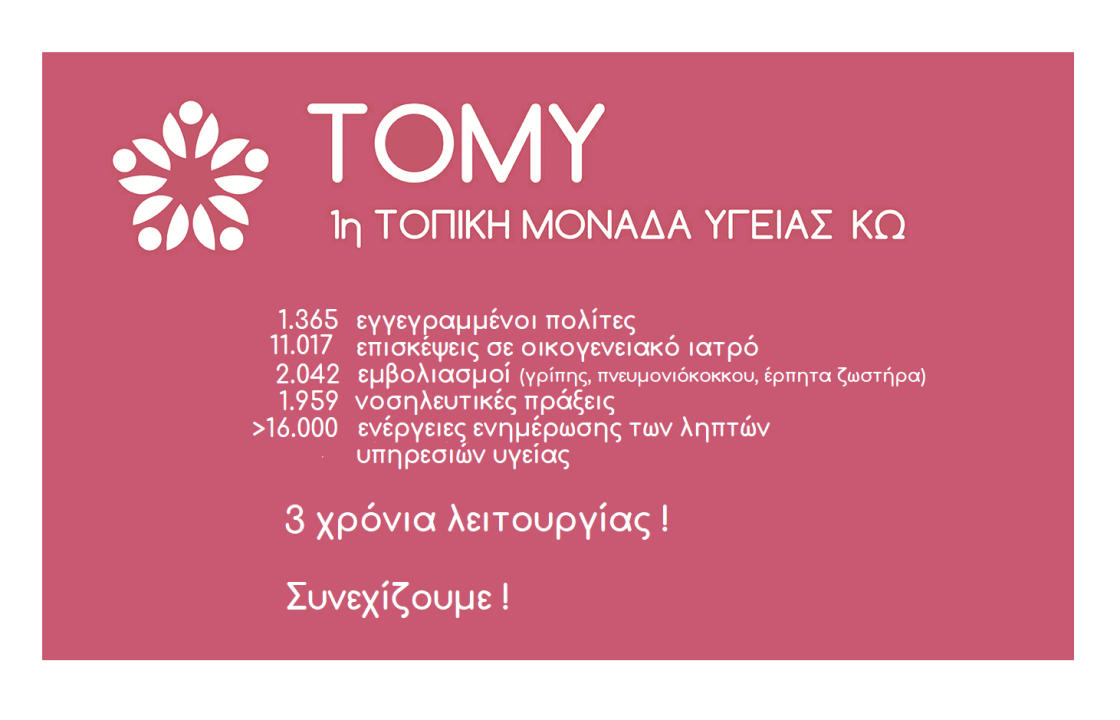 1η Τ.ΟΜ.Υ. ΚΩ - 3 χρόνια λειτουργίας