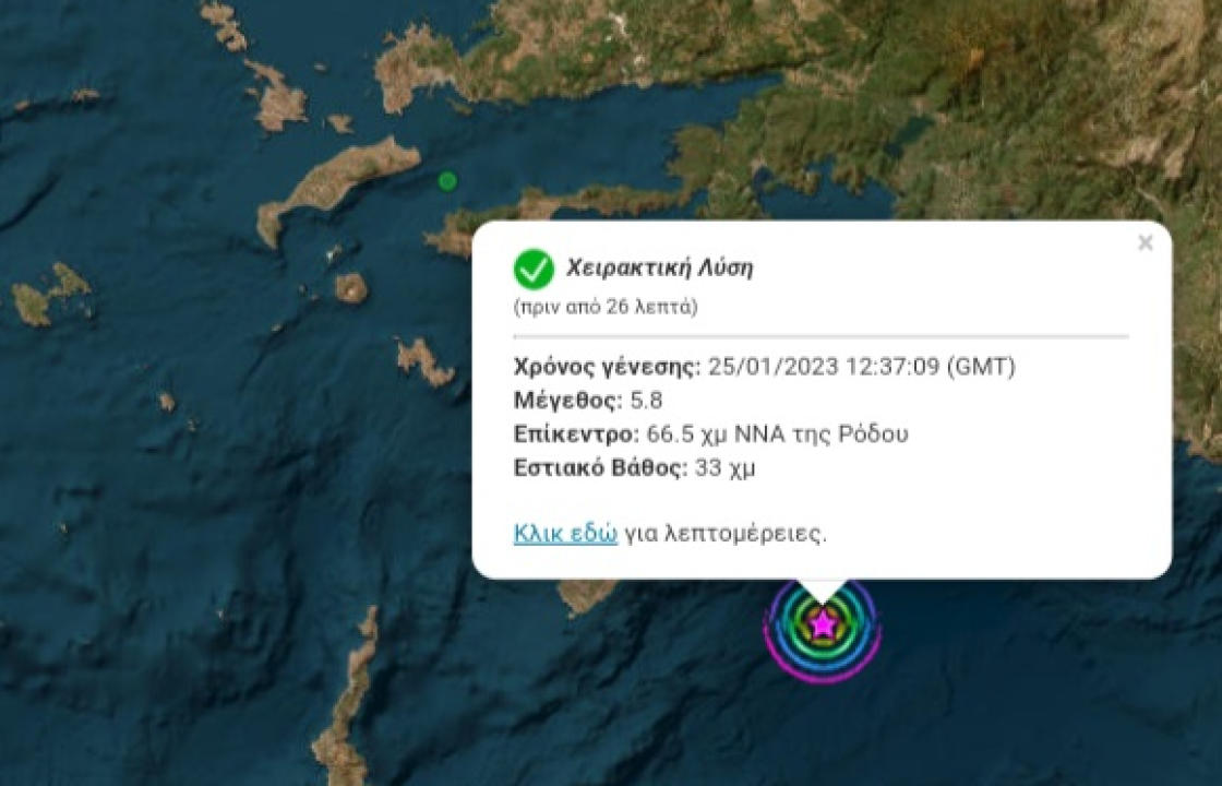 Ισχυρή σεισμική δόνηση Νότια της Ρόδου, το μεσημέρι της Τετάρτης