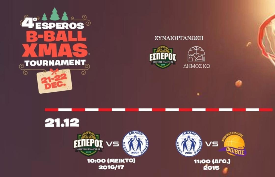 Το πρόγραμμα του 4ου ESPEROS BBALL XMAS TOURNAMENT U10
