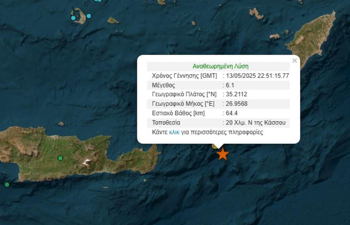 Σεισμός 6,1 Ρίχτερ μεταξύ Κάσου και Kρήτης – Καθησυχαστικός ο Ευθύμης Λέκκας